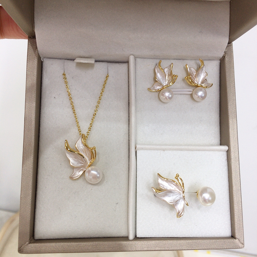Женские серьги из натурального пресноводного жемчуга Zhuji с матовой бабочкой, ювелирные изделия из золота 18К, оптовая продажа