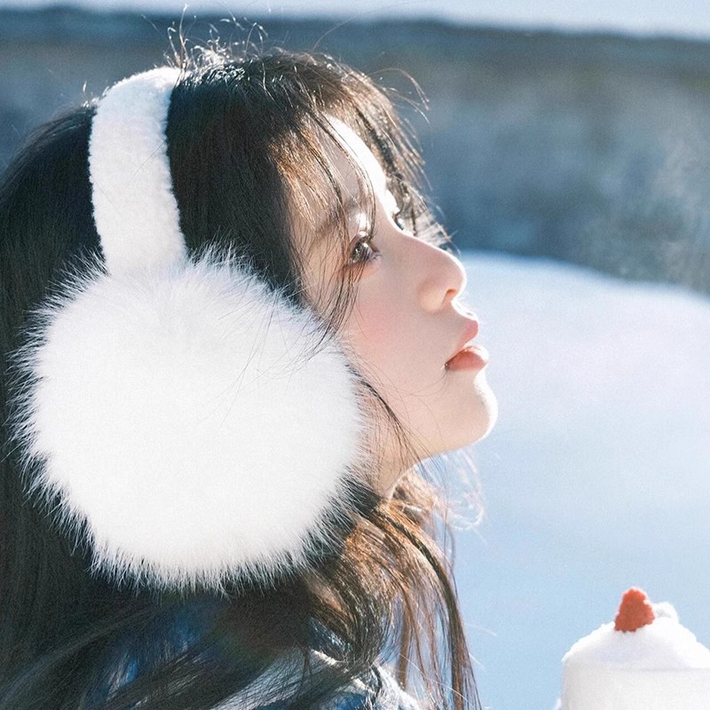 Пуховые наушники для женщин на зиму, милые белые теплые наушники против мороза, наушники, универсальные наушники