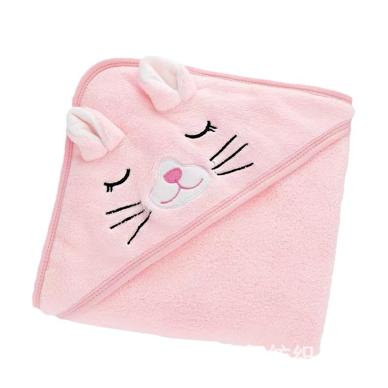 Cartoon Baby's Cloak Mother and Baby's Bag Coral Fleece Soft Bath Hooded Baby's Hold for Cross-border
