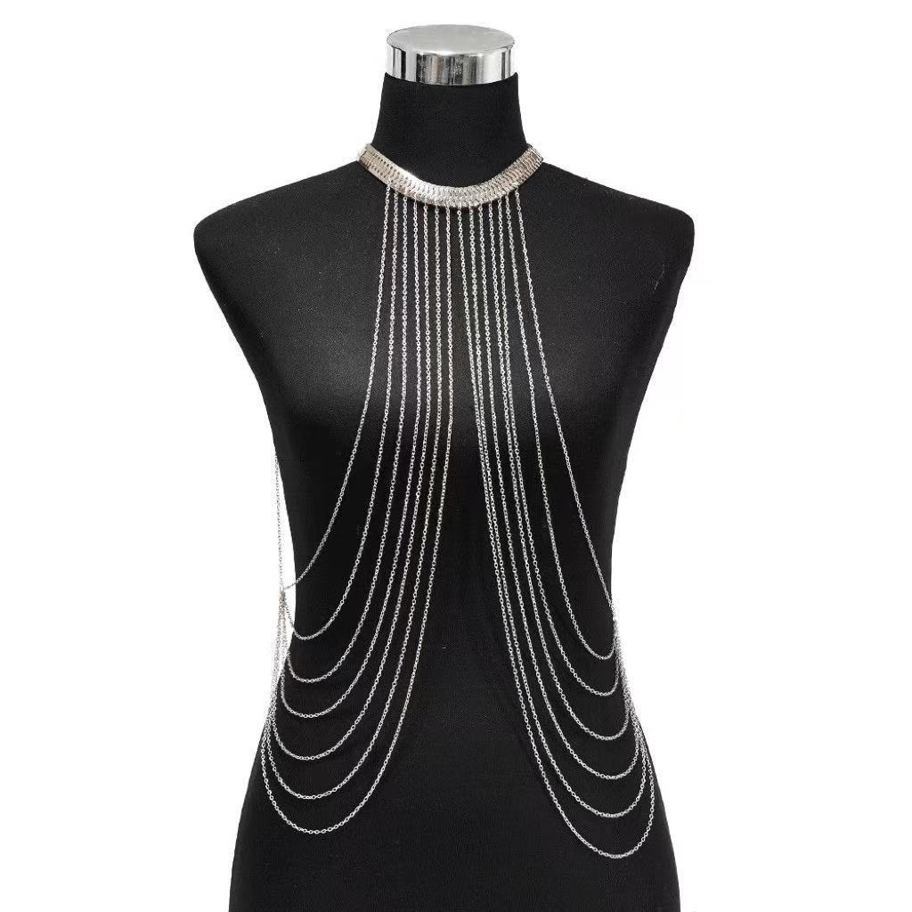 Cross-Border Hot-Selling European and American Fashion Metal-Plated Snake Pattern Chain Multi-Layer Tassel Clothing Accessories Beach Sexy Body Chain