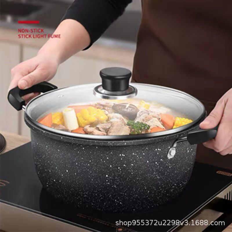 Temu Hot Selling Medical Stone Non-Stick Pot Large Capacity Soup Pot Multi-Functional Steaming and Cooking All-In-One Soup Pot Household Soup Pot