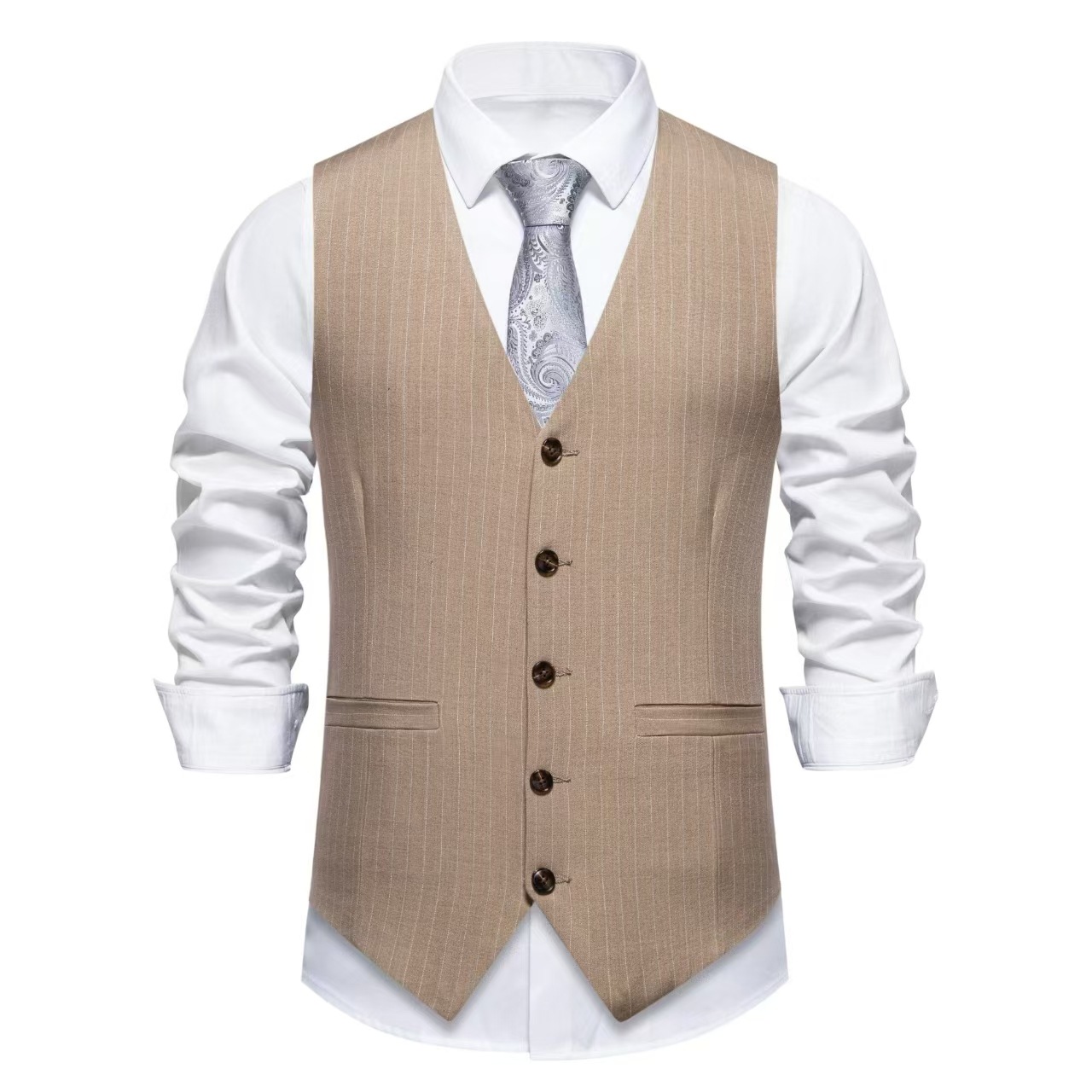 Foreign Trade European Size New Men's Striped Suit Vest Men's Fashion Business Dress Casual Single-Breasted Vest Jacket