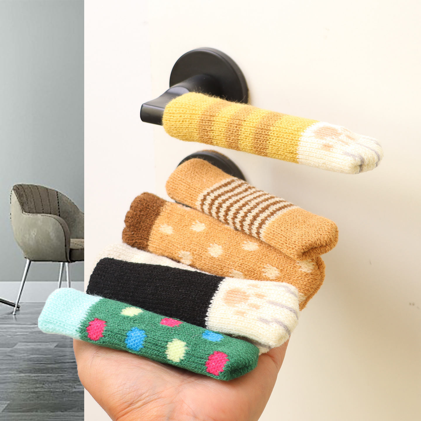 Вязаный чехол для дверной ручки защитный чехол стеновой противоударный для ванной двери замка ручка перчатка зимний вязаный чехол для дверной ручки