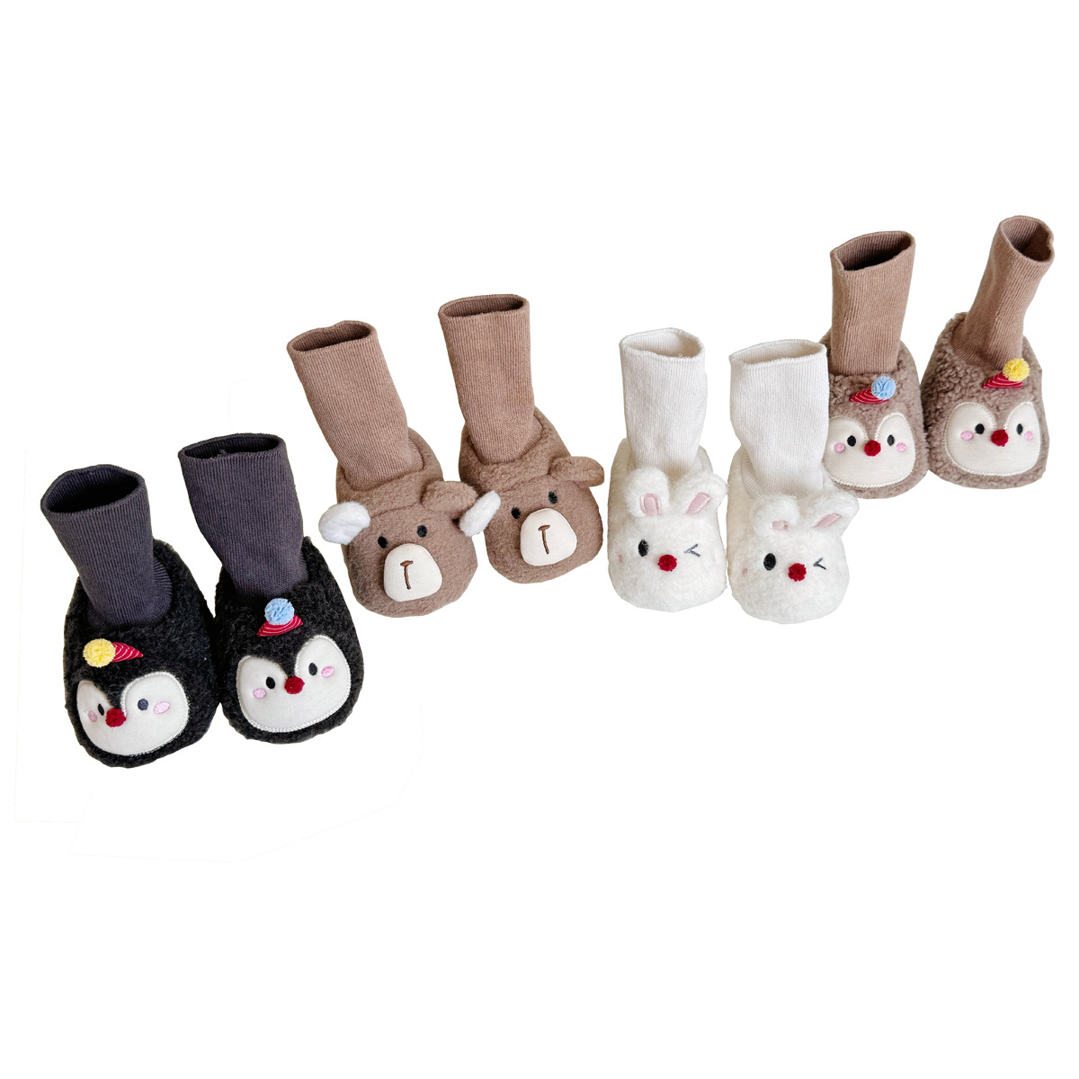 Newborn Infants and Toddlers Baby Shoes Autumn and Winter Fleece-Lined Thickeneded Cartoon Warm Indoor Non-Slip Toddler Floor