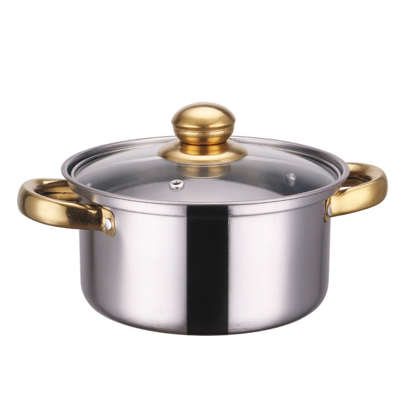 Export cross-border stainless steel gold handle set pot non-stick pot gold-plated handle 12-piece set stainless pots suit