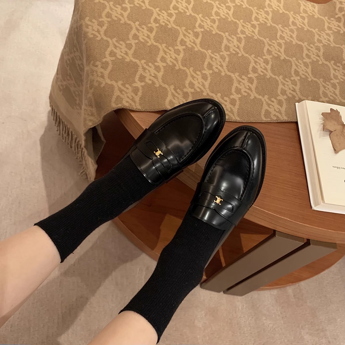 Grape Mom studiolee British Style Round Head Small Gold Button Single-layer Shoes Women's Inner Height Increasing Lefu Small Leather Shoes Women's fleece-lined