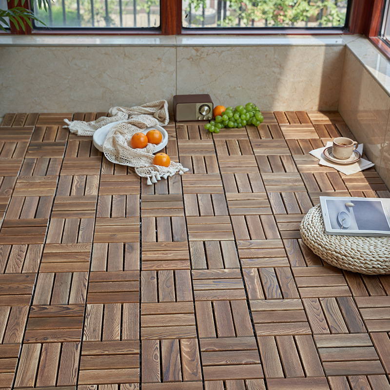 Balcony waterproof anti-corrosion factory direct supply courtyard garden splicing anti-corrosion carbonized wood thickened floor indoor floor mat