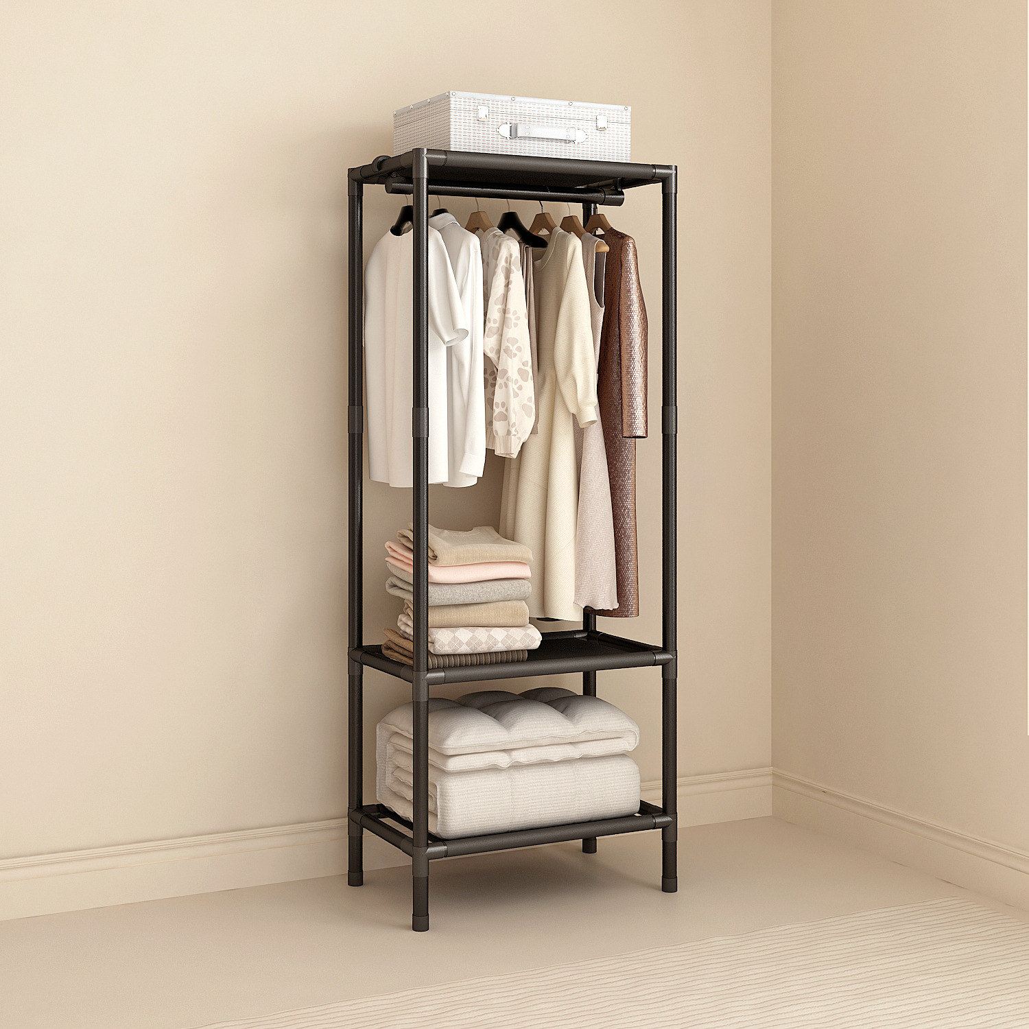 Simple Coat Rack, Multifunctional Floor-Standing Single-Row Clothes Rack, Clothes Drying Rack, Bedroom Home Reinforced Fashion Simple
