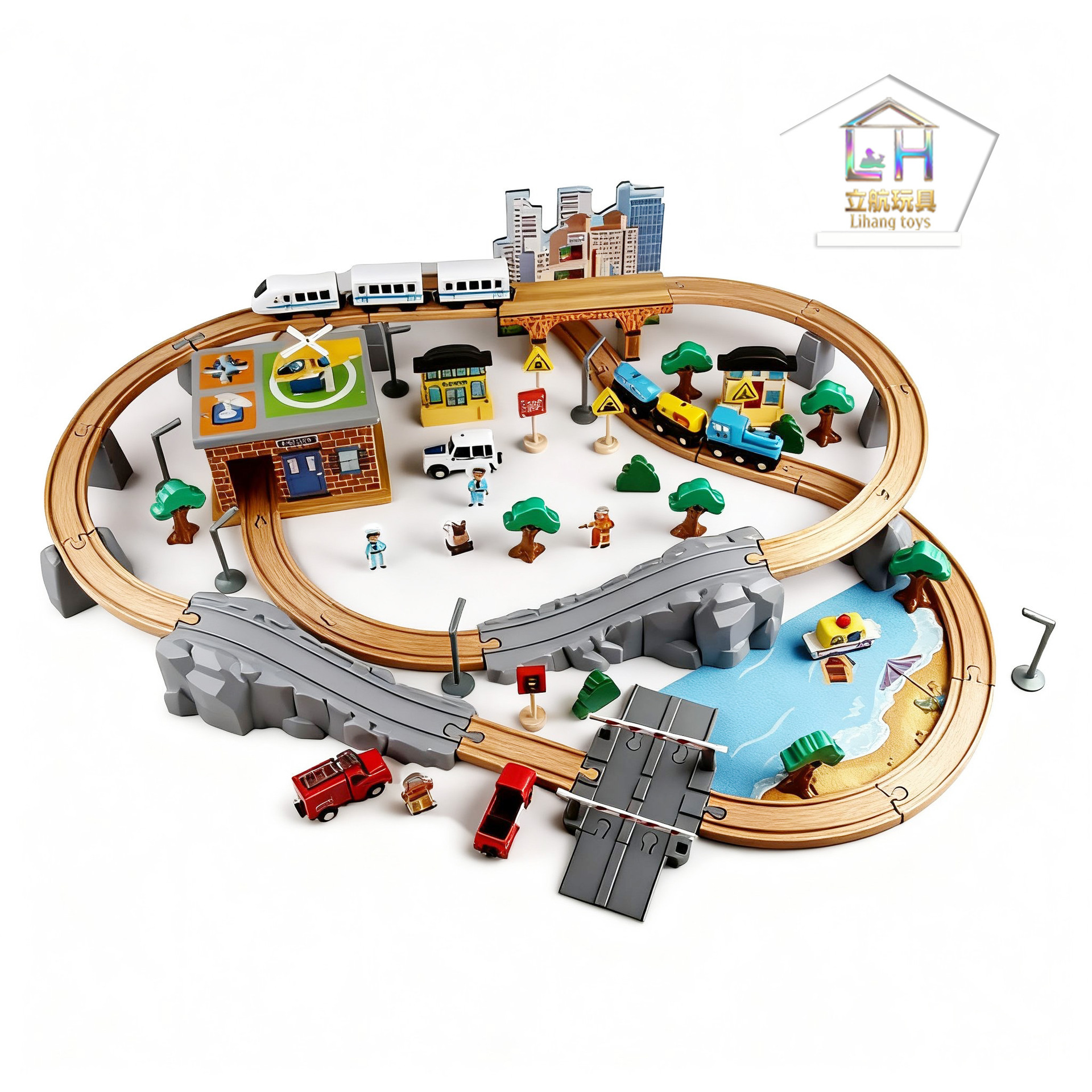 Children's Wooden Thomas Train Track Car Toy Wooden Train 95-Piece Transportation Mining Set Puzzle