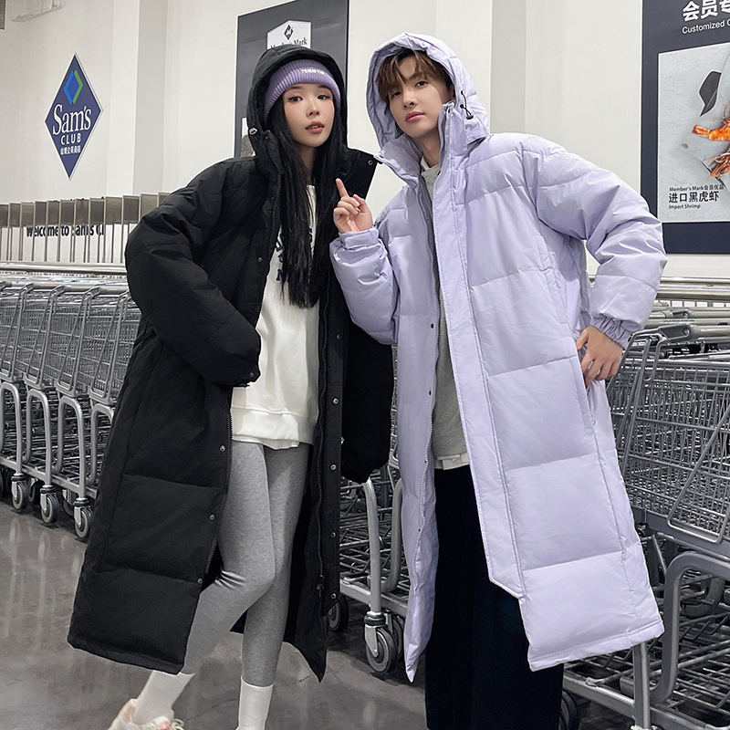 Cross-border batch of new autumn and winter lovers with long knee-length down jacket men's play women's loose casual warm coat