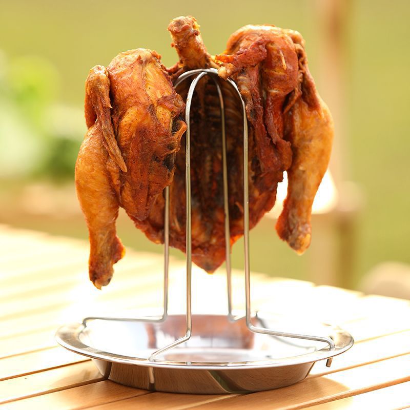 Outdoor camping stainless steel roast chicken rack fork chicken rack roast chicken tray thickened turkey rack outdoor barbecue tools