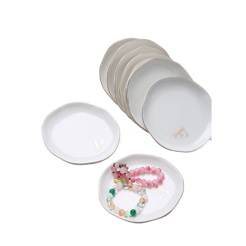 Amazon Cross-Border Popular White Ceramic Jewelry Tray Letter Storage Tray Jewelry Display Tray Aromatherapy Tray Ornaments