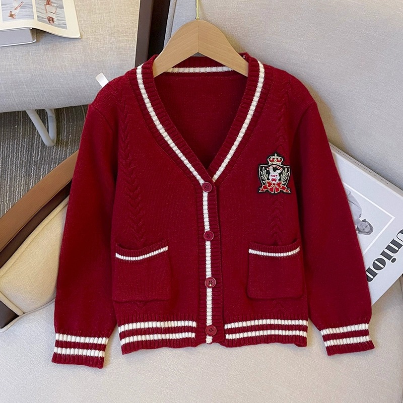 Детский кардиган в стиле преппи для девочек, вязаная куртка на осень и зиму, корейский свитер, верхняя одежда для детей
