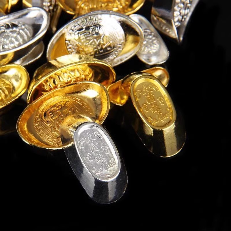 Yuanbao Gold Ingot Silver Ingot Large and Small Solid Alloy Retro Small Ingot Offering Supplies Gold Ingot Silver Nugget Silver Ingot