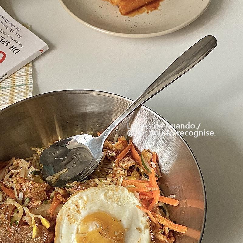 Korean-style household Western food spoon dessert ice cream spoon high-looking stainless steel spoon yogurt oatmeal spoon square head