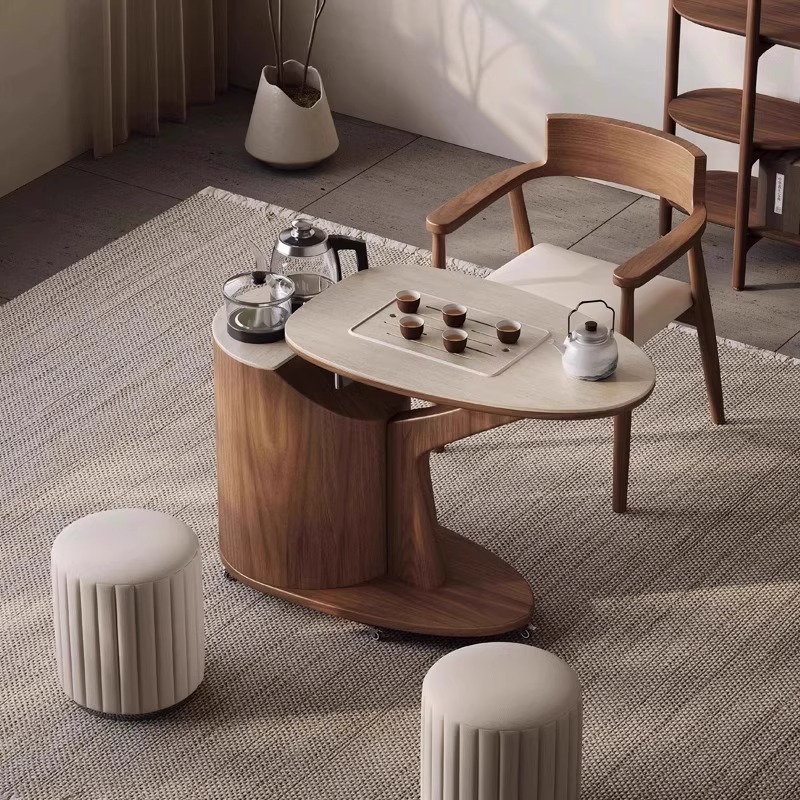 Новый стиль 2025 года, балконный стол из сланца, легкий роскошный стол для маленькой квартиры, съемный чайный стол, чайный вагон из массива дерева