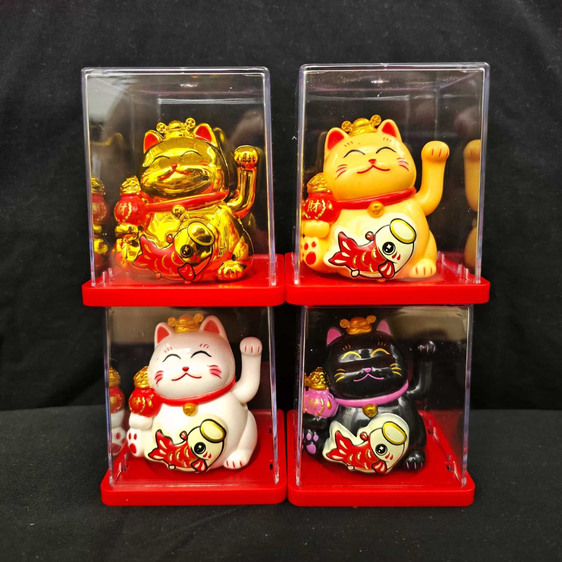 Creative solar lucky cat 2-inch ornaments automatically beckons all directions to make money office desktop cashier front desk decoration