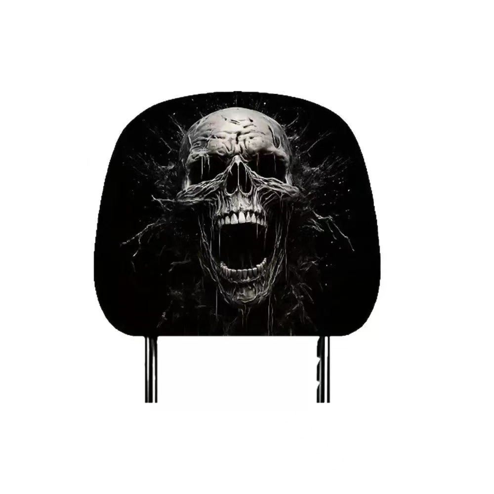 Cross-Border Wholesale Skull Car Headrest Funny Headrest Cover Car Mesh Pillow Cover Funny Anti-Theft Simulation Pillow Cover