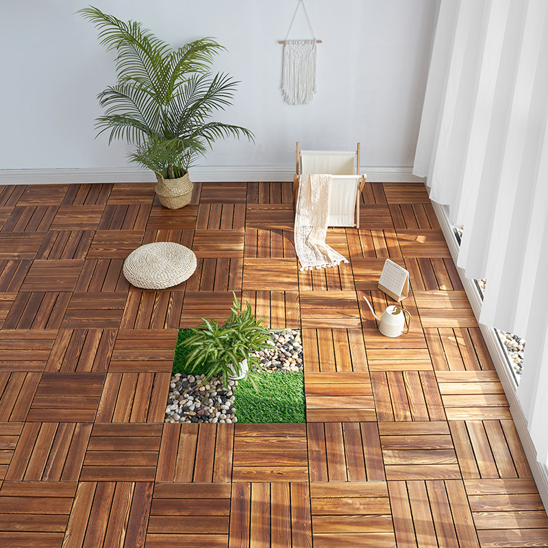 Outdoor Carbonized Wood Flooring Thickeneded Terrace Balcony Splicing Self-Laying Anti-Corrosion Wood Waterproof Courtyard Renovation