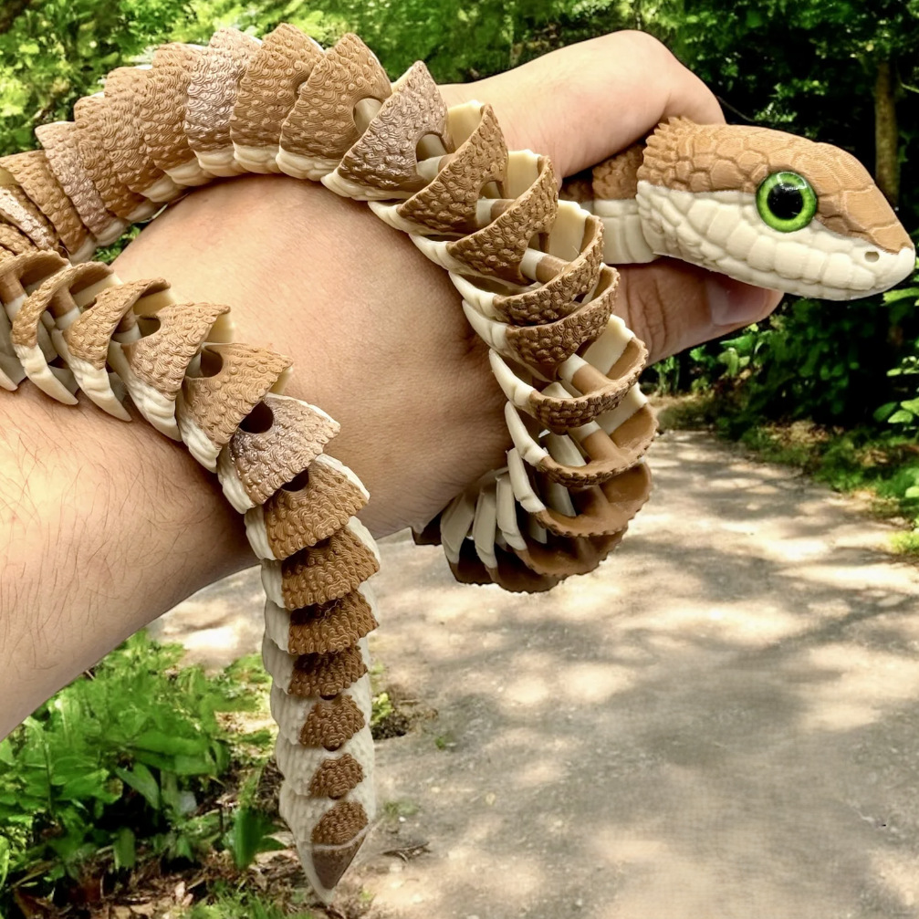 3D Printed Tree Snake with Movable Joints, Simulated Stripes and Scales, Glass Eyes, Trick and Prank Climbing Pet Toy