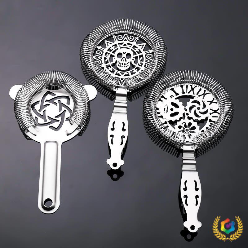 ✅ Stainless Steel Ice Strainer Professional Fancy Cocktail Bartending Tool Ice Separator Hawthorne Skull Pattern Filter