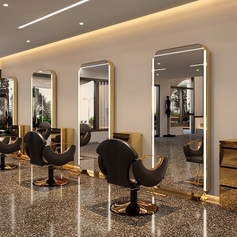 Trendy Hair Salon Floor Mirror Table for Hairdressing, Single or Double-Sided Haircut Mirror Table, High-End Full-Body Mirror for Hair Cutting, Perming, and Dyeing