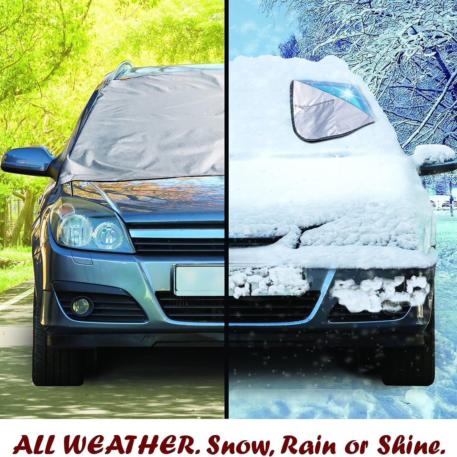 All-Weather Heavy Duty & Reversible Snow Shield Glass Protector for Any Car with Anti-Theft Panel