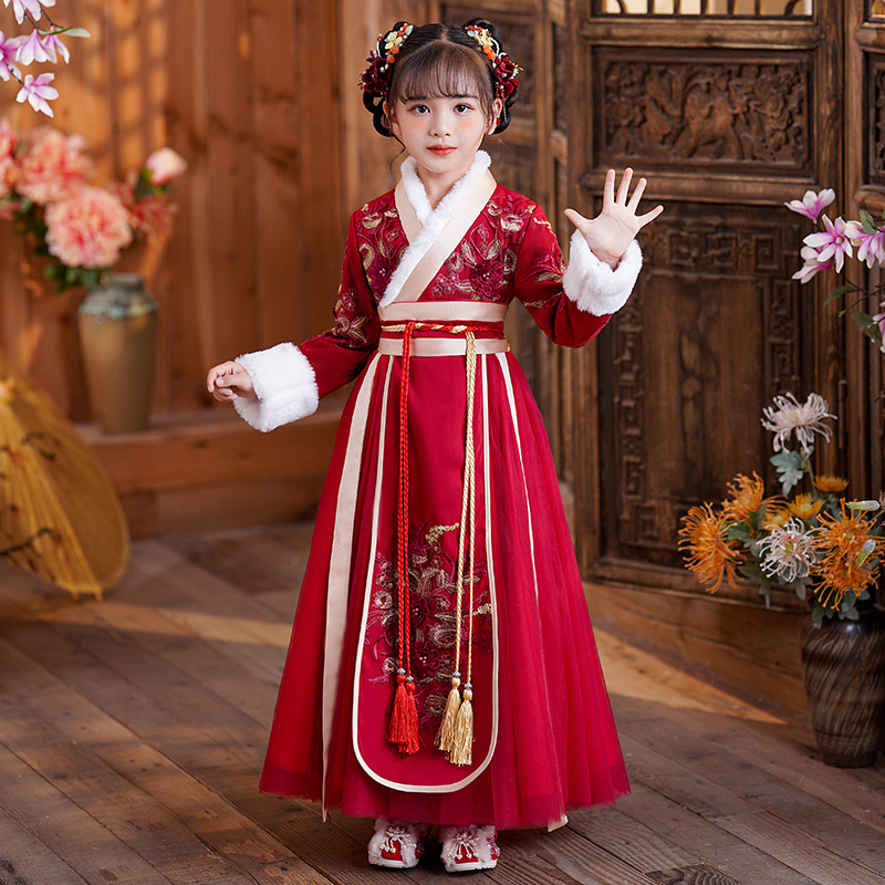 Girls' Hanfu Winter New Year Outfit Autumn/Winter Traditional Style 2025 New Ancient Costume Winter Children's New Year Tang Suit