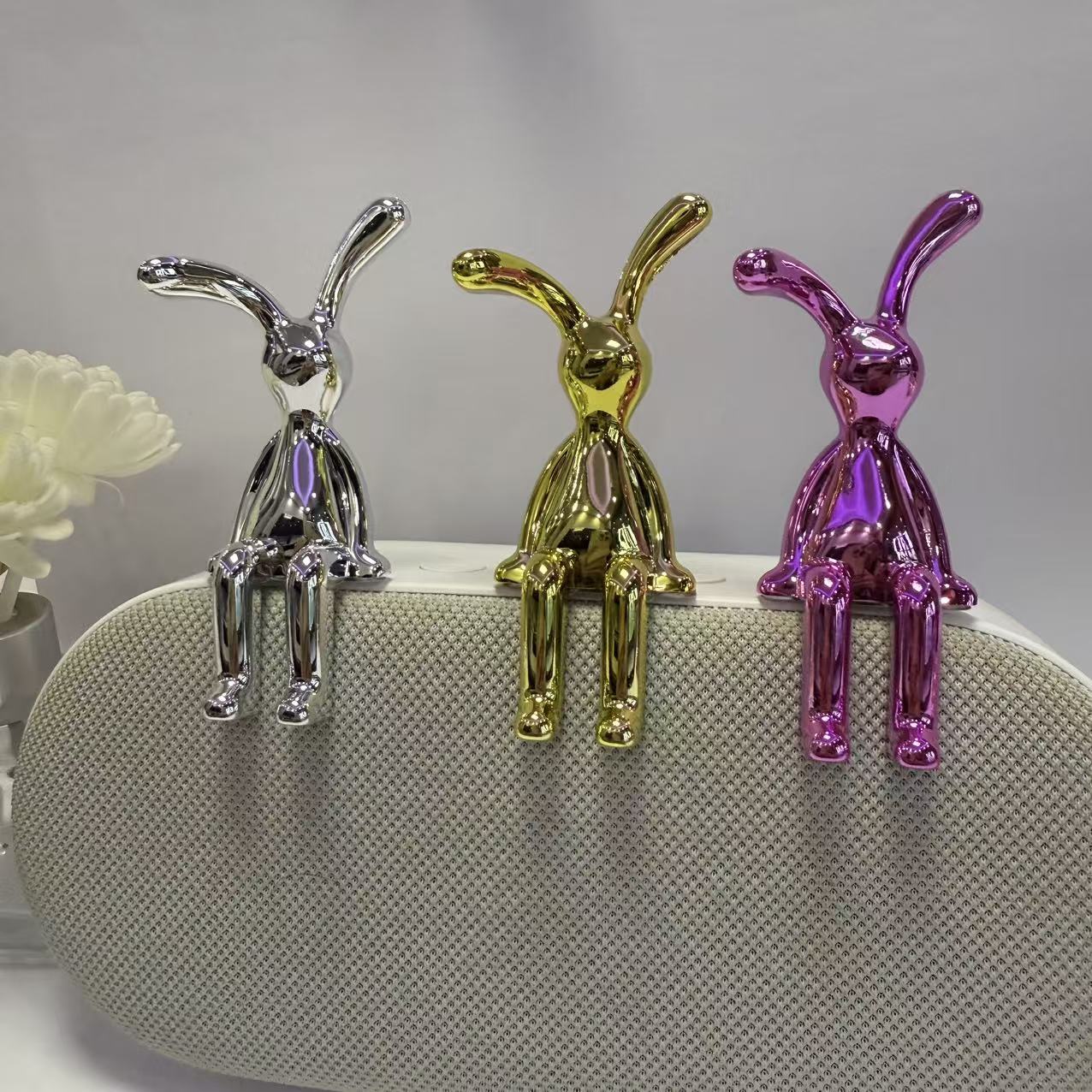 Cross-Border Creative Electroplating Long-Eared Rabbit Crafts Toothpick Holder Cup Lid Handle Accessories Tissue Storage Box Ornaments