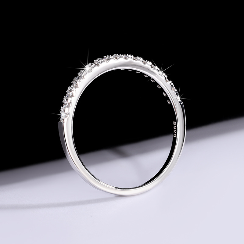S925 Sterling Silver Row Ring Mosan Diamond Ring Women's Stacked Simple Tail Ring Couple Ring Wholesale Direct Selling