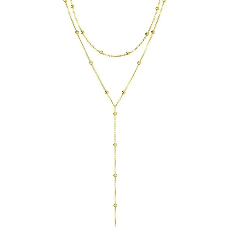 Cross-Border Hot-Selling Fashionable Simple Double-Layer Elegant Simple Style Women's Clavicle Chain Long Ball Chain Y-Shaped Necklace