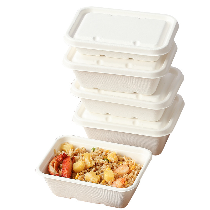 Disposable Sugarcane Pulp Tableware Degradable Square Box Packing Box Take-out Picnic Salad Pulp Lunch Box Lunch Box