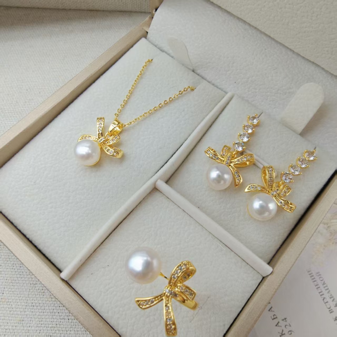 Set of French Asymmetrical Bow Natural Freshwater Real Pearl Earrings, Versatile Fairy Smart Earrings