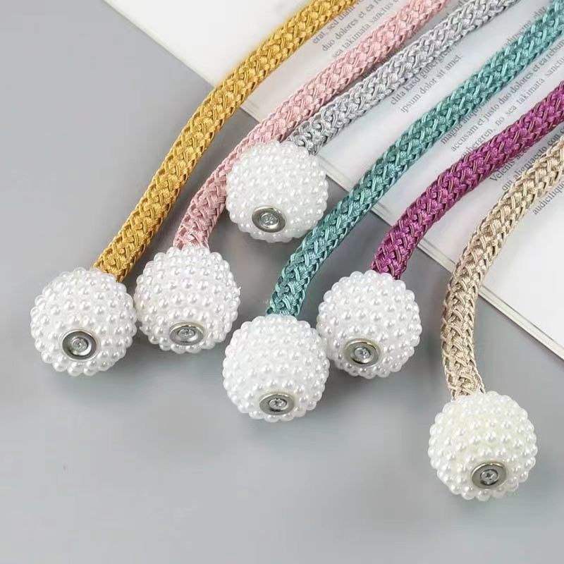 Curtain strap a pair of binding rope curtain buckle ring buckle binding decoration bed curtain storage rope magnetic suction Pearl punch-Free Binding