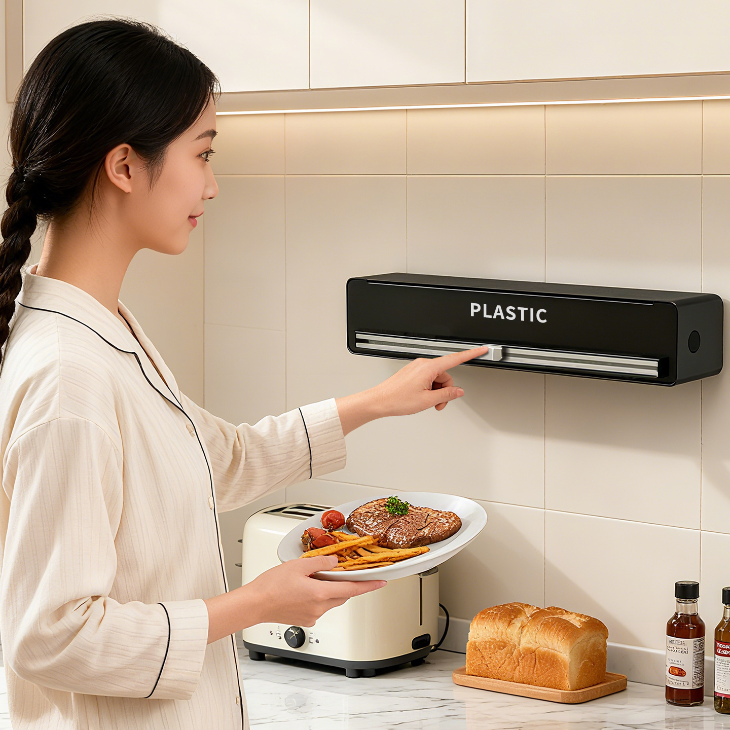 Plastic Wrap Cutter Baking Tin Foil Two-Way Sliding Knife Cutting Box Household Magnetic Wall-Mounted Storage Box Storage Rack