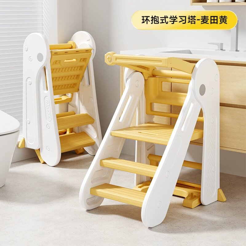 Manlong Safety Handrail Three-Tier Stool and Protective Hug-Style Learning Tower and Peanut-Shaped Telescopic Step Stool