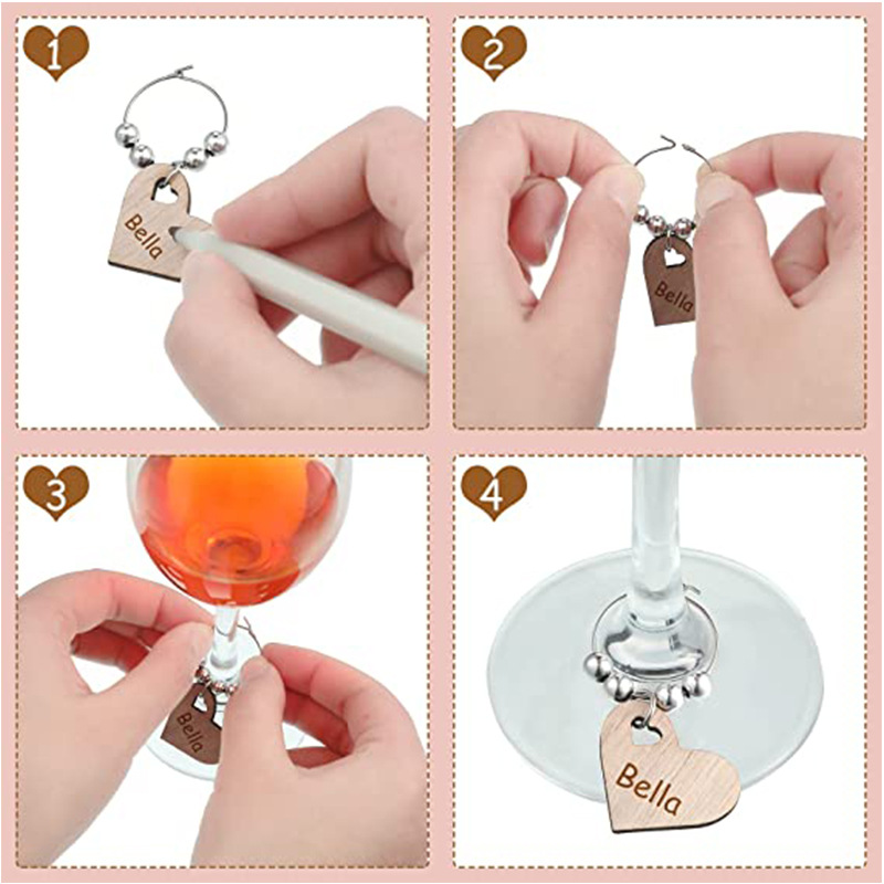 Cross-border Wedding Wooden Love Wine Glass Ring Pendant Party Party Decorations Wine Glass Identifier DIY Wine Label Ring