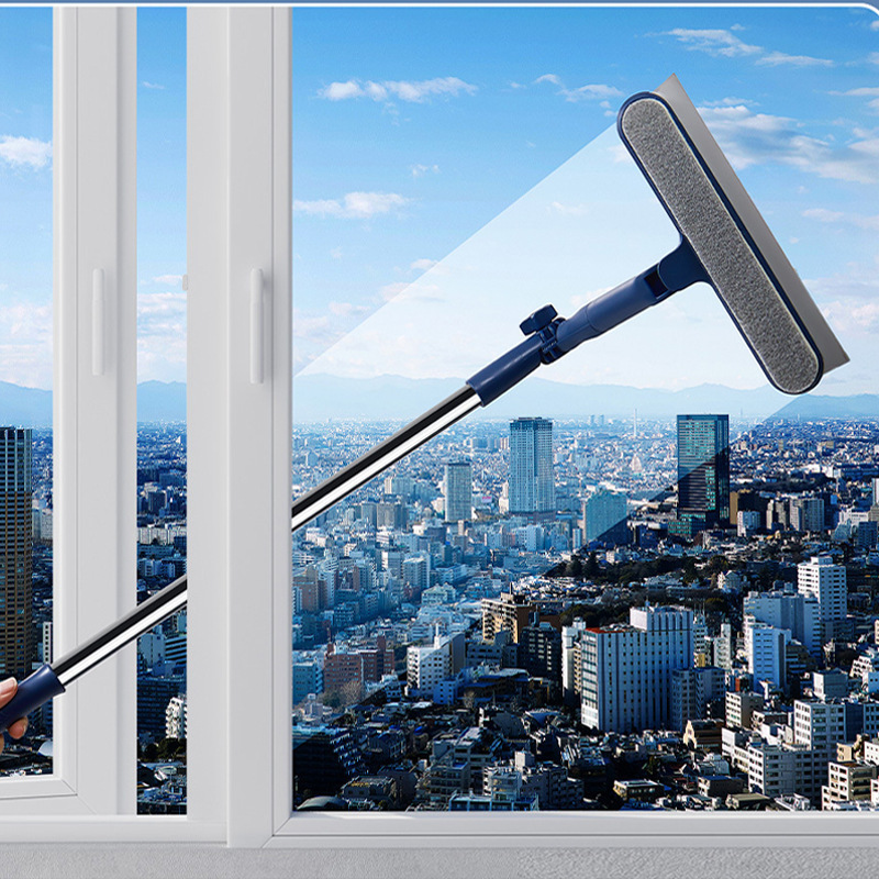 Glass Cleaning Tool for High-Rise Exterior Windows, Extendable and Integrated Scraper