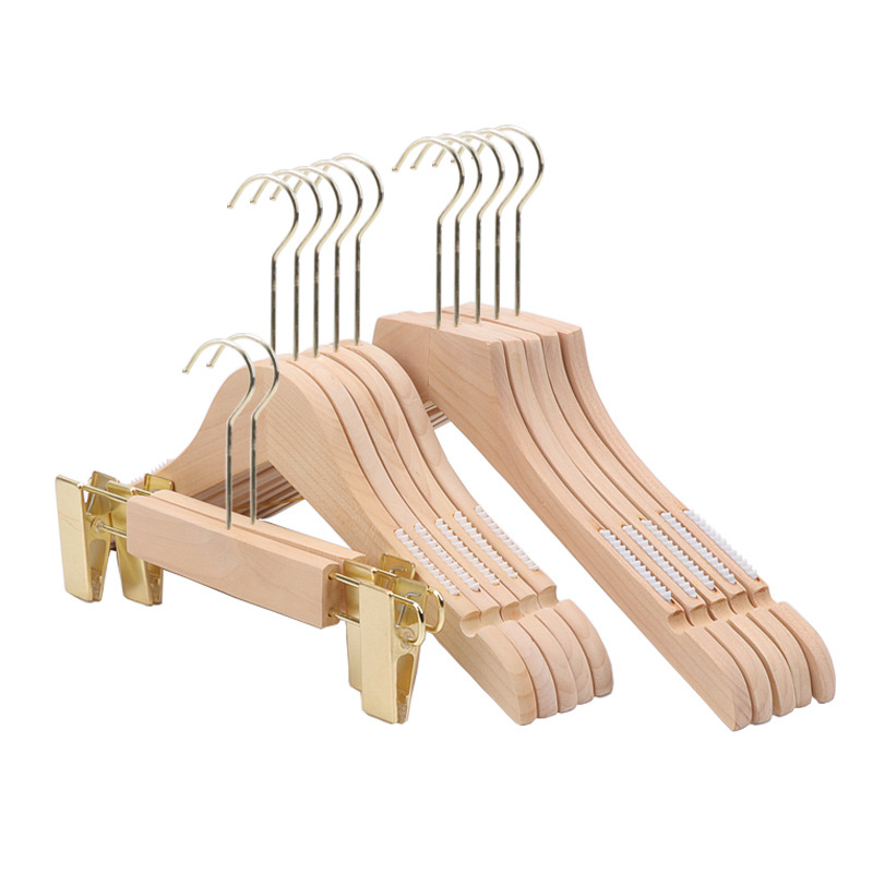 Solid wood hanger wholesale clothing store special wooden non-slip flocking men's and women's clothing store clothing hanging support pants clip logo