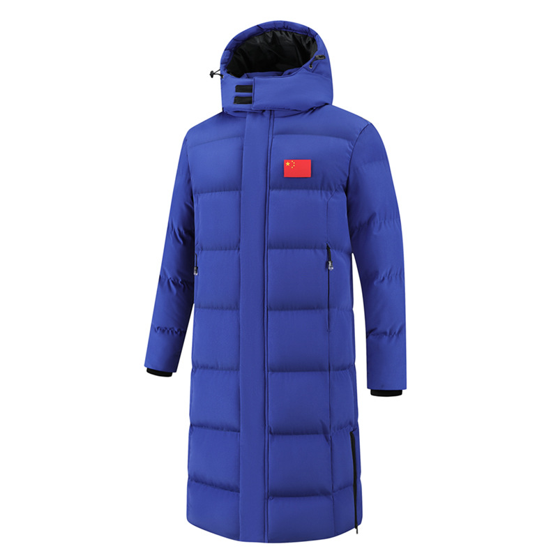 National Team Sports Student Cotton-Padded Jacket Training Suit Long Over-The-Knee Winter Training Fleece-Lined Over-The-Knee Cold-Proof Running Training Coat