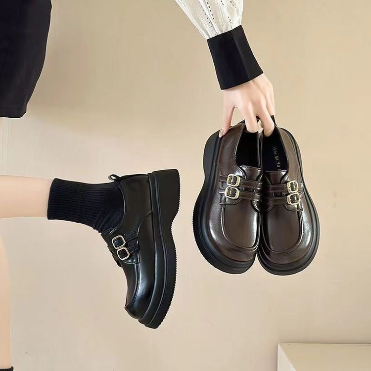 2025 Autumn British Style Small Leather Shoes Women's New Height Increasing Loafers Women's Thick-Soled Single Shoes Female Students Mary Jane Shoes