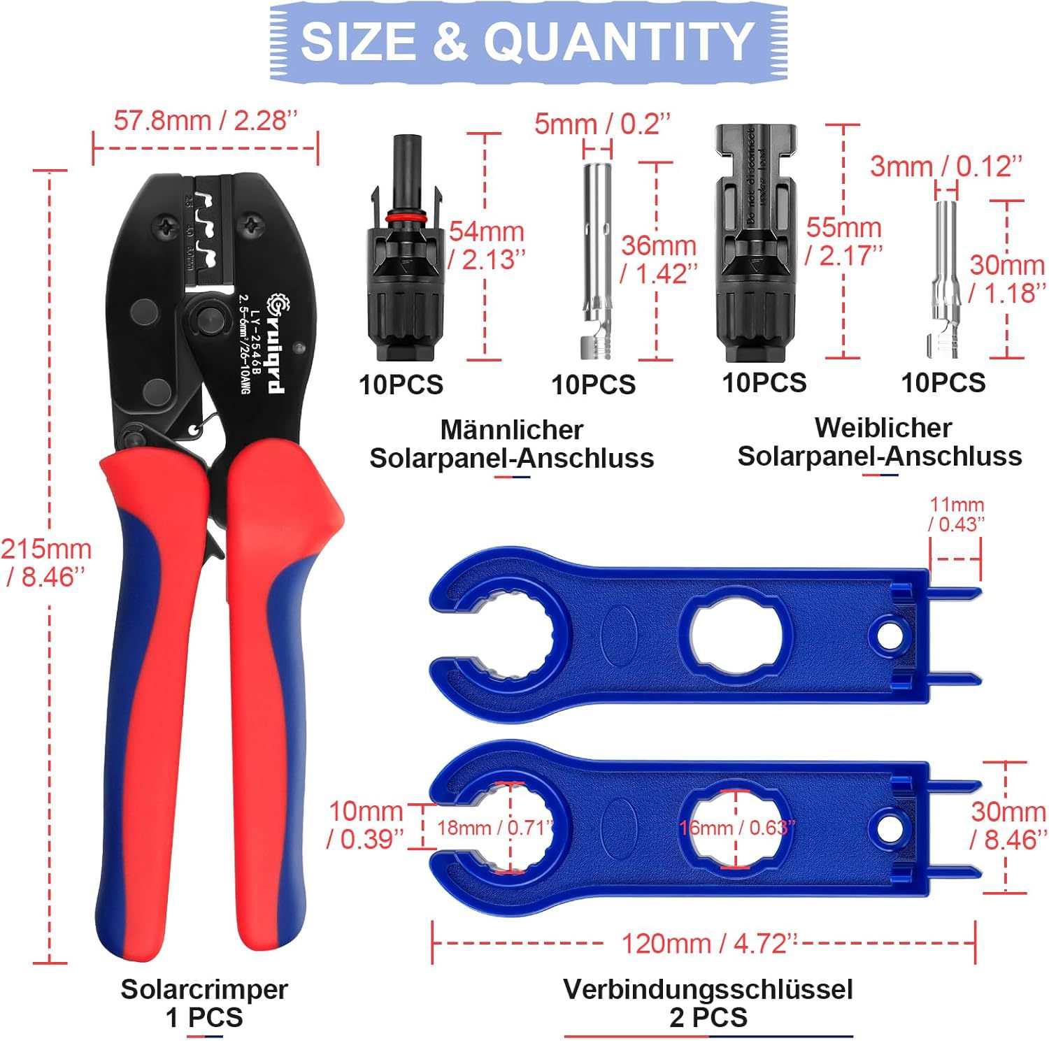 Solar Crimpzange Werkzeug Set Für 2.5/4/6mm² Pv Cable,10