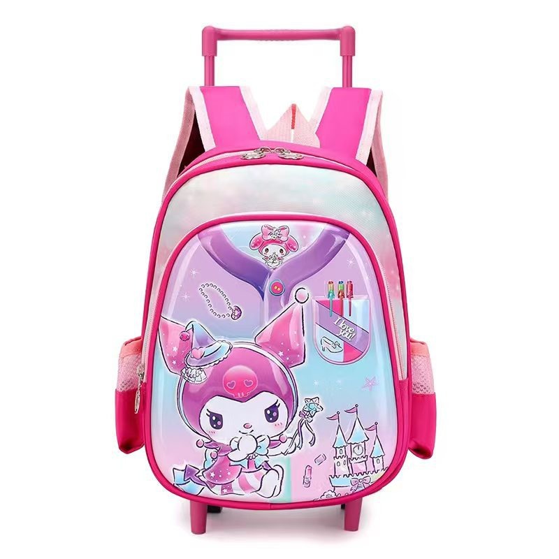 Cross-border New Children's Trolley Schoolbag 12-inch 3D Shell Pupil Backpack Kulomi Cartoon Kindergarten Schoolbag