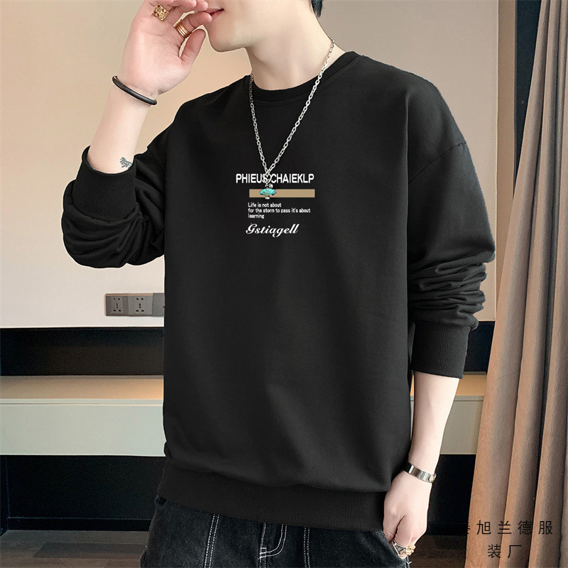 2023 New Autumn and Spring Long-Sleeve T-Shirt Men's Sweatshirt Base Shirt Men's Round Neck Pullover Sweatshirt Men's Trendy Casual