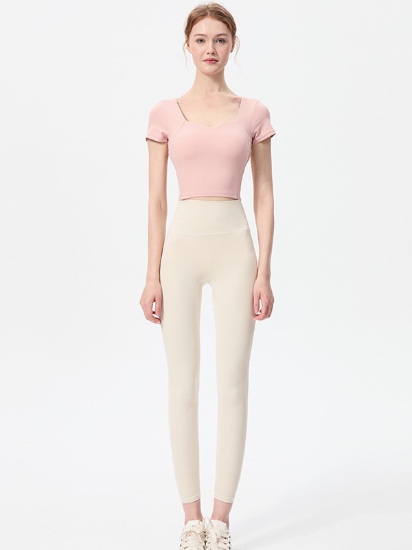 2025 Spring Sports Short-sleeved Women's One-piece Cup Fitness Running T-shirt Sexy Backless Slim-fit Yoga Clothes for Outer Wear