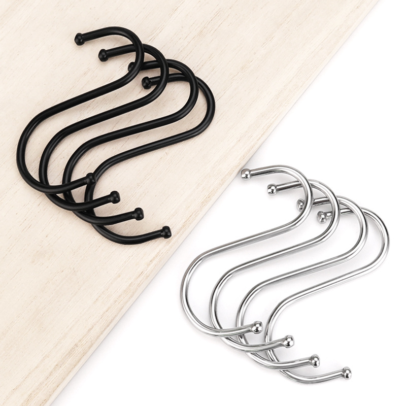 Stainless steel S hook Black multi-purpose crossbar S hook Yama home flower basket thin curved S hook manufacturers wholesale