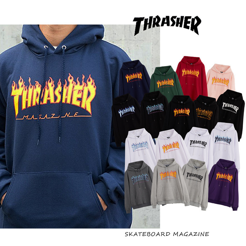 2024 New Autum American Version Classic Flame Hooded Sweatshirt Men's Round Neck Loose Couple Hooded Jacket Ins Trend