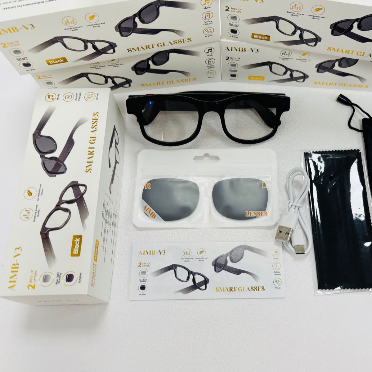 Новые смарт-очки Aimb-V3 для прослушивания музыки и фотографирования, двойные линзы, анти-синий свет + солнцезащитные очки, легкие для ношения
