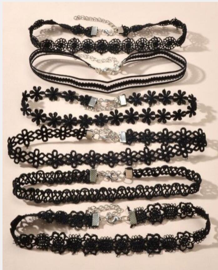 Европейский и Американский Готический Ошейник Чокер Ожерелье Комбинированный Набор Кружевное Ожерелье Шестидетальный Набор