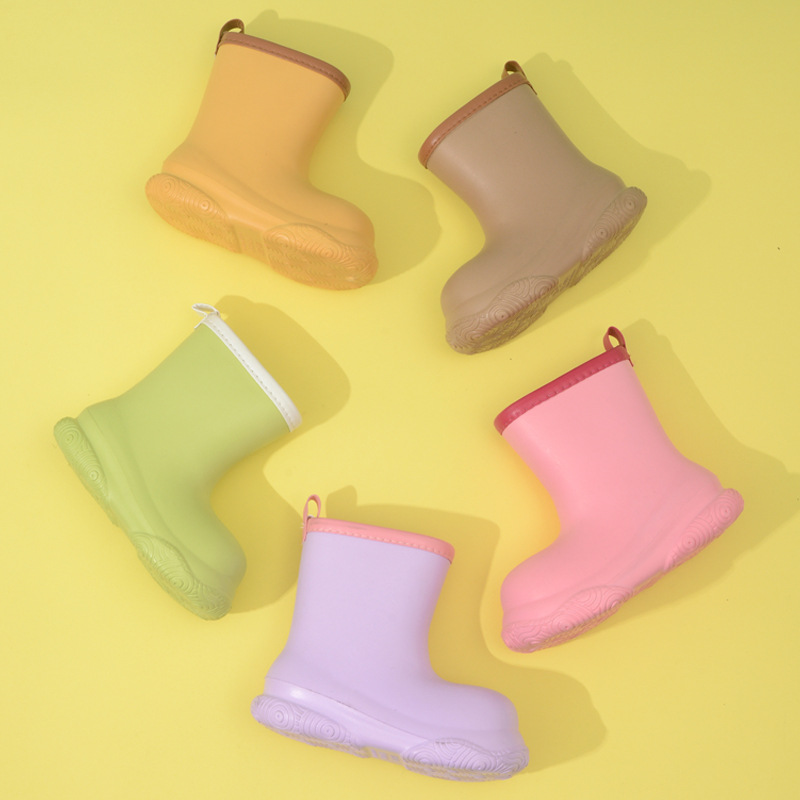 Дождевики для детей маленького и среднего размера, однотонные сапоги из ЭВА, водонепроницаемые, нескользящие, мягкая подошва, теплые дождевики до середины икры из хлопка
